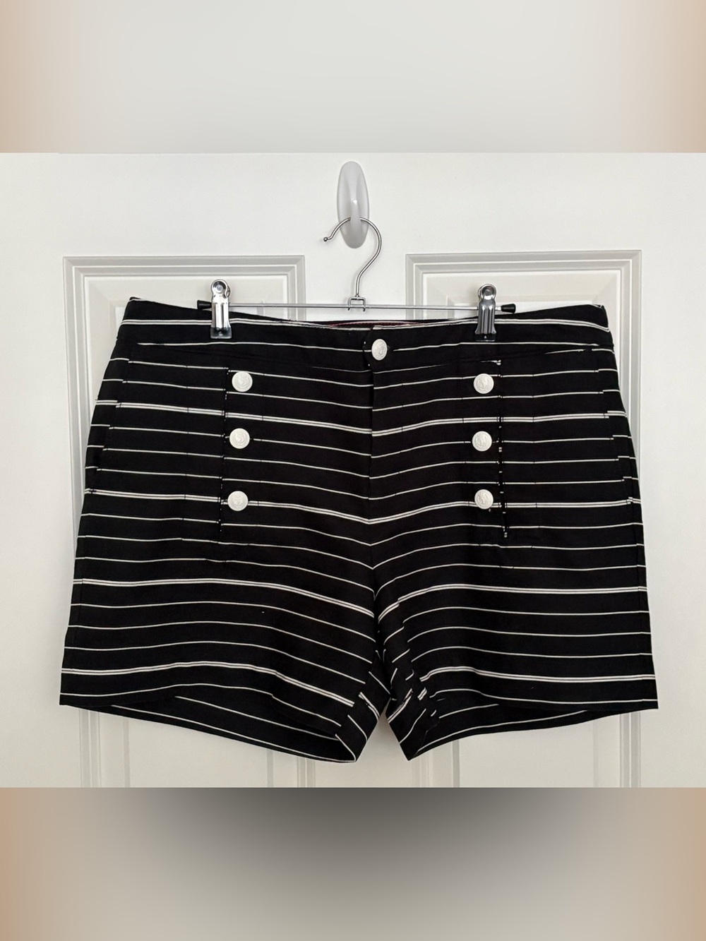 Tommy Hilfiger Black and White Striped Sailor Shorts with Buttons